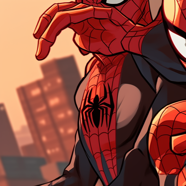 Spiderman and Spider-Gwen in action, vivid colors and dynamic lines present. spiderman matching pfp fan art pfp for discord.