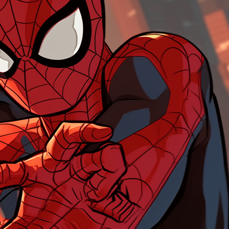 Spiderman and Spider-Gwen in action, vivid colors and dynamic lines present. spiderman matching pfp fan art pfp for discord.