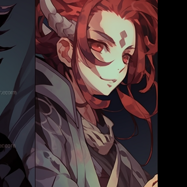 Two demon characters under the moonlight, contrast of dark and light aesthetic. stunning demon slayer matching pfp selection pfp for discord.