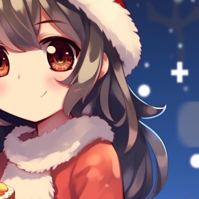 Jingle bells accessories on two anime characters, uses high contrast colors and close-up details. kawaii matching christmas pfp - anime style pfp for discord.