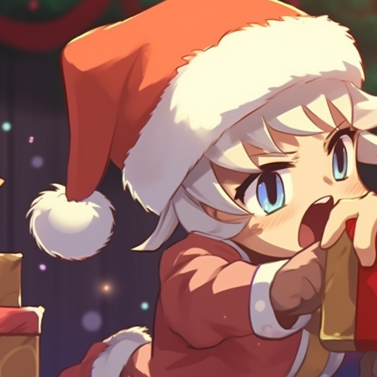 Two characters dressed as Santa, stark contrast with the snow backdrop, sizing each other up. matching christmas meme pfp ideas pfp for discord.