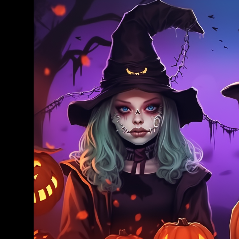 Close-up of two characters, their eyes glowing under the shadow of their hats. halloween theme matching pfp creation pfp for discord.