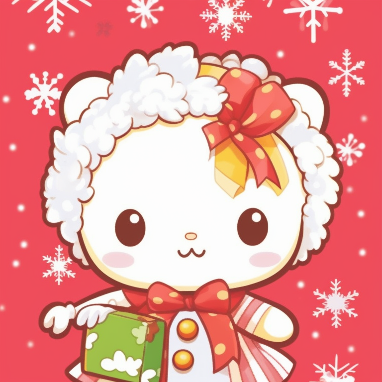 Cinnamoroll and his friends in matching holiday scarves, with frosty blue background. best matching sanrio christmas pfp for festivities pfp for discord.