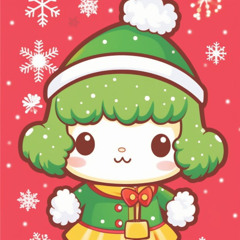 Cinnamoroll and his friends in matching holiday scarves, with frosty blue background. best matching sanrio christmas pfp for festivities pfp for discord.