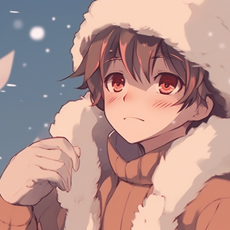 Two characters under a string of Christmas lights, soft tones and gentle expressions. unique matching cute aesthetic christmas pfp selection pfp for discord.