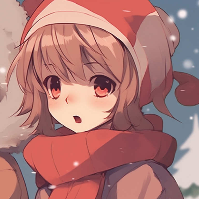 Two characters under a string of Christmas lights, soft tones and gentle expressions. unique matching cute aesthetic christmas pfp selection pfp for discord.