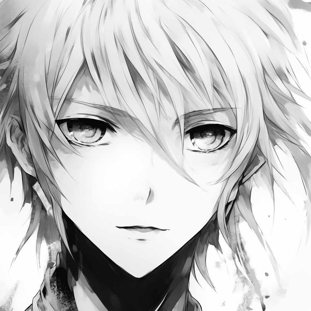 Bleach's Ichigo in a striking white shade, attention to character detail. monochrome white anime pfp