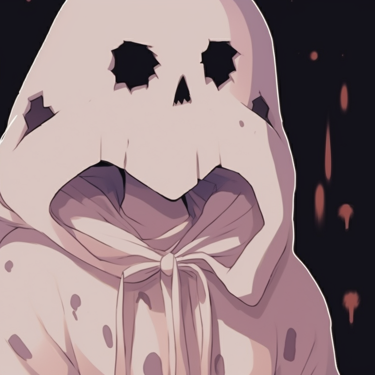 Two characters dressed as ghosts, muted color palette with a cold overtone. matching halloween pfp with spooky elements pfp for discord.