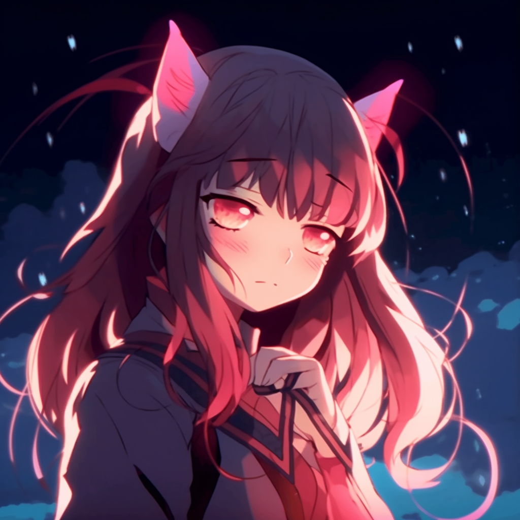 Close-up of a Neko Girl, focus on eye details and bright hues. anime gif pfp styles HD, free download