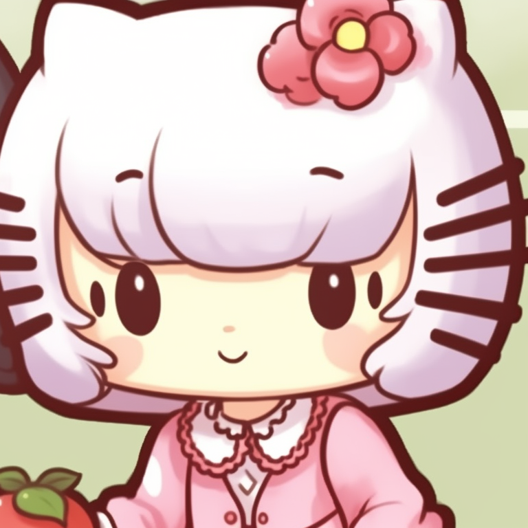 Two characters sharing a strawberry, cute expressions and softer hues. hello kitty pfp matching creative pfp for discord.