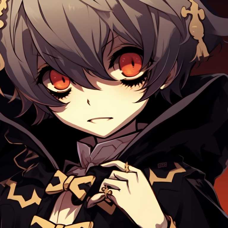 Characters wearing Halloween themed outfits, encased in a chilling embrace, under the orange glow of Halloween lanterns. halloween anime pfp designs pfp for discord.