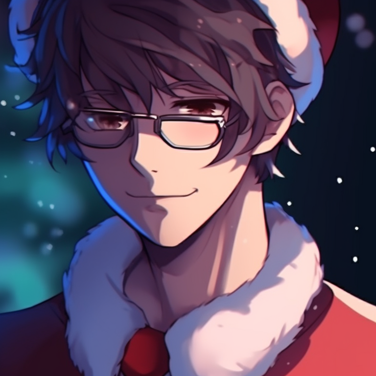 Two characters in cozy winter clothing, muted colors and an intimate pose. matching cool christmas pfp ideas pfp for discord.