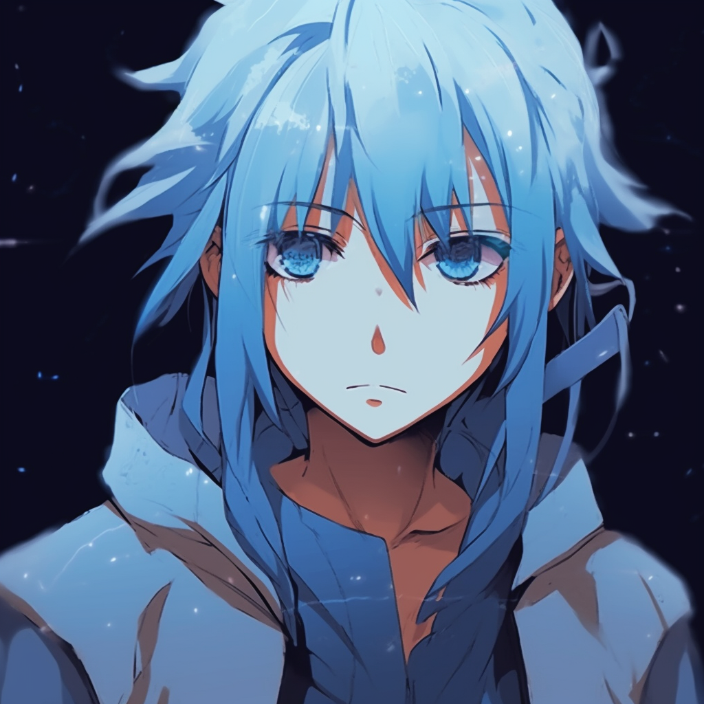 Naruto, featuring a blue color palette, highlighting his azure eyes and band. aesthetic blue anime pfp