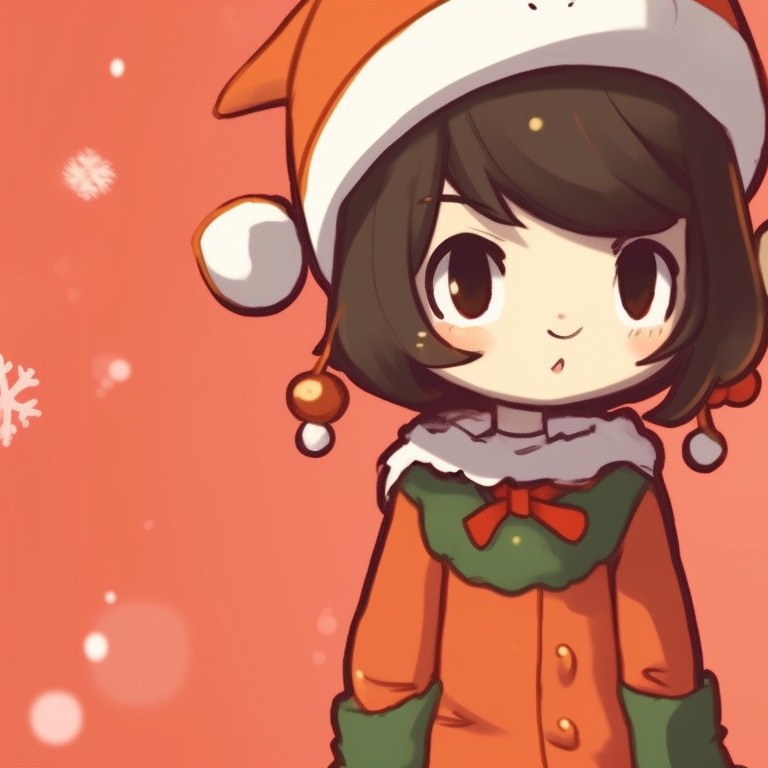 Two characters with matching festive attire, color palette dominated by warm orange. inspiring orange matching pfp for christmas pfp for discord.