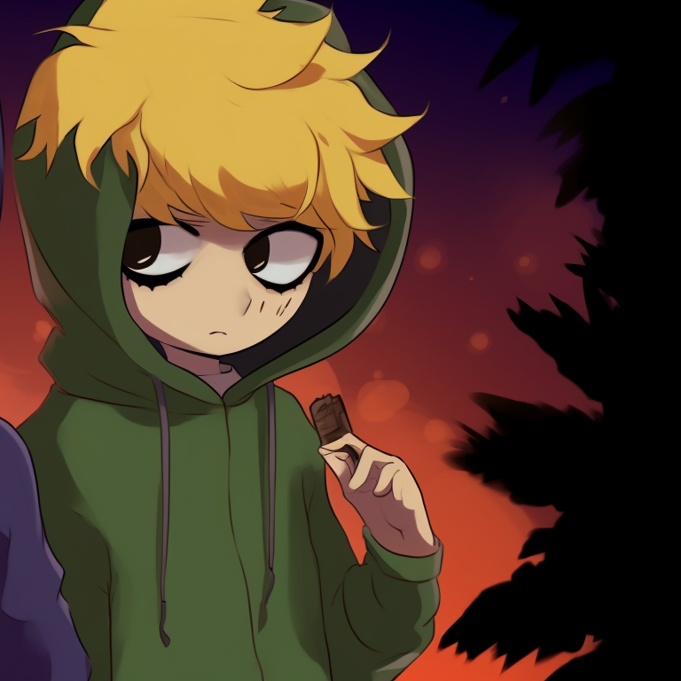 Tweek and Craig in Halloween costumes, dark eerie backdrop, intense gaze. tweek and craig halloween theme pfp ideas pfp for discord.