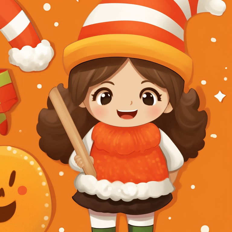 Two characters standing side by side, matching candy corn colored Christmas cloaks. candy corn styled matching christmas pfp pfp for discord.