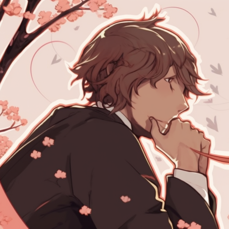 Two characters under cherry blossom trees, utilizing soft pastel colors and intricate details. couples matching pfp discord ideas pfp for discord.