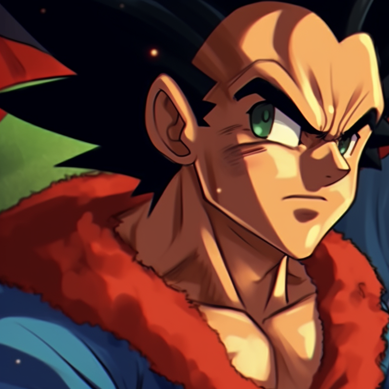 Bulma holding a Christmas gift, Vegeta with a Santa hat, vivid contrasts with a light background. vegeta and bulma dragonball christmas pfp pairing pfp for discord.