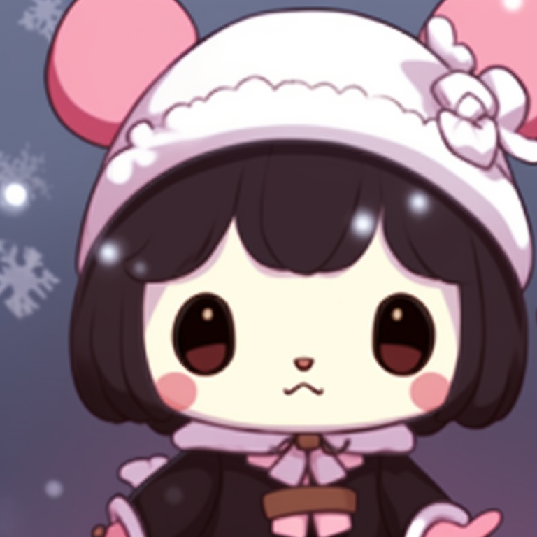 My Melody and Kuromi on a snowy roof, star-filled sky and holiday decor. charming my melody and kuromi matching christmas images pfp for discord.