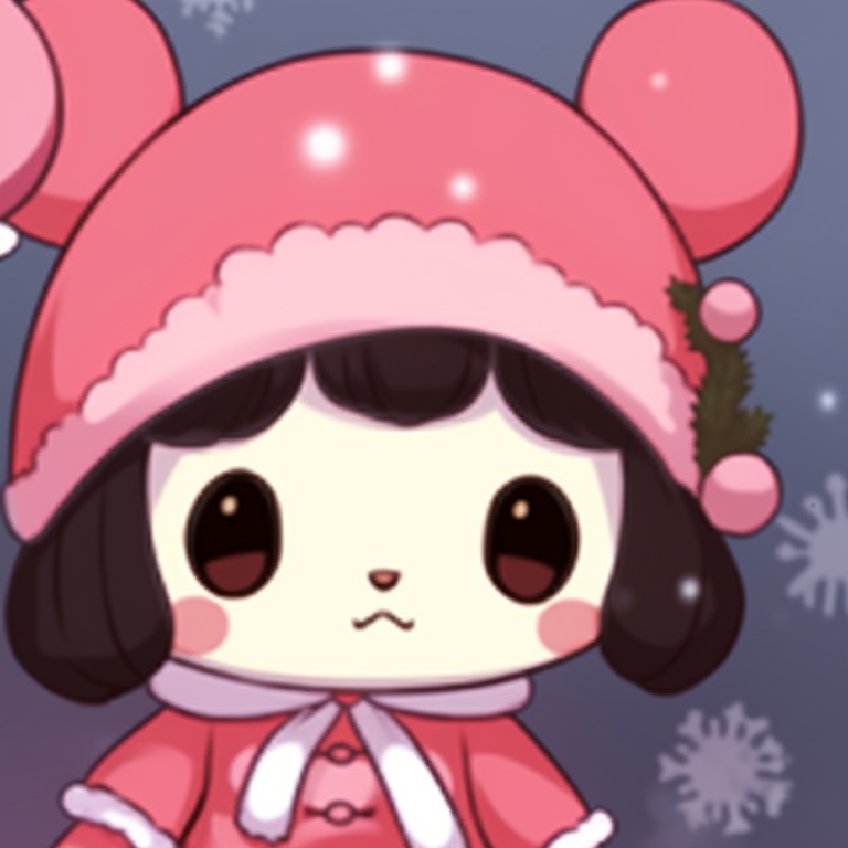My Melody and Kuromi on a snowy roof, star-filled sky and holiday decor. charming my melody and kuromi matching christmas images pfp for discord.
