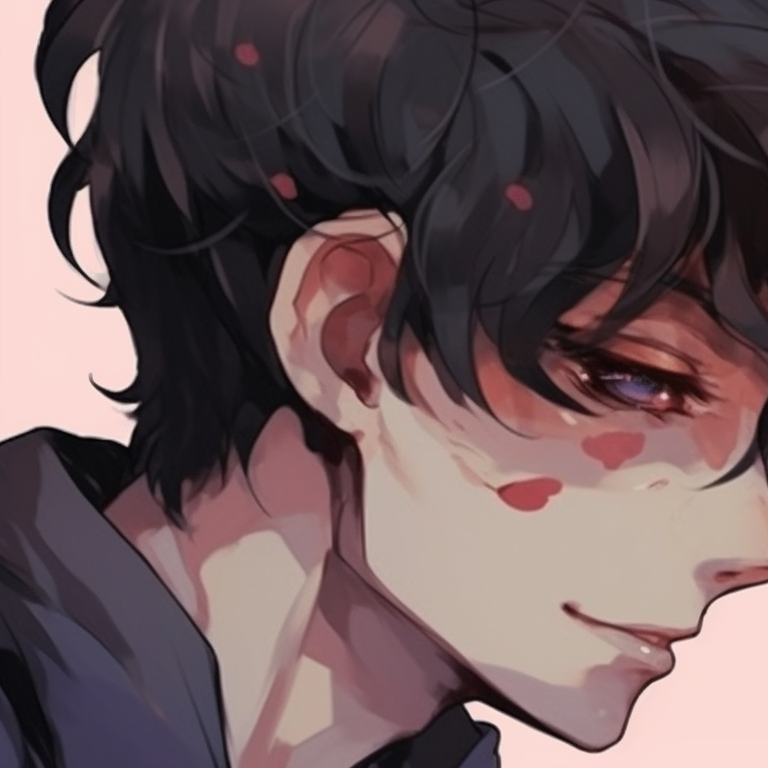 Two characters, back to back, with muted colors and subtle shading highlighting their hidden emotions. bl anime matching pfp pfp for discord.