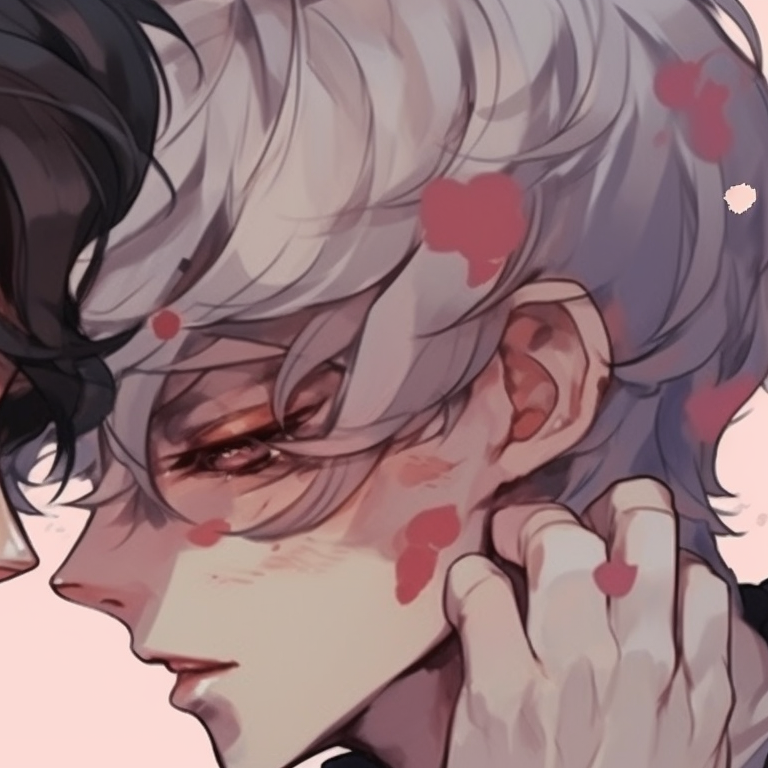 Two characters, back to back, with muted colors and subtle shading highlighting their hidden emotions. bl anime matching pfp pfp for discord.