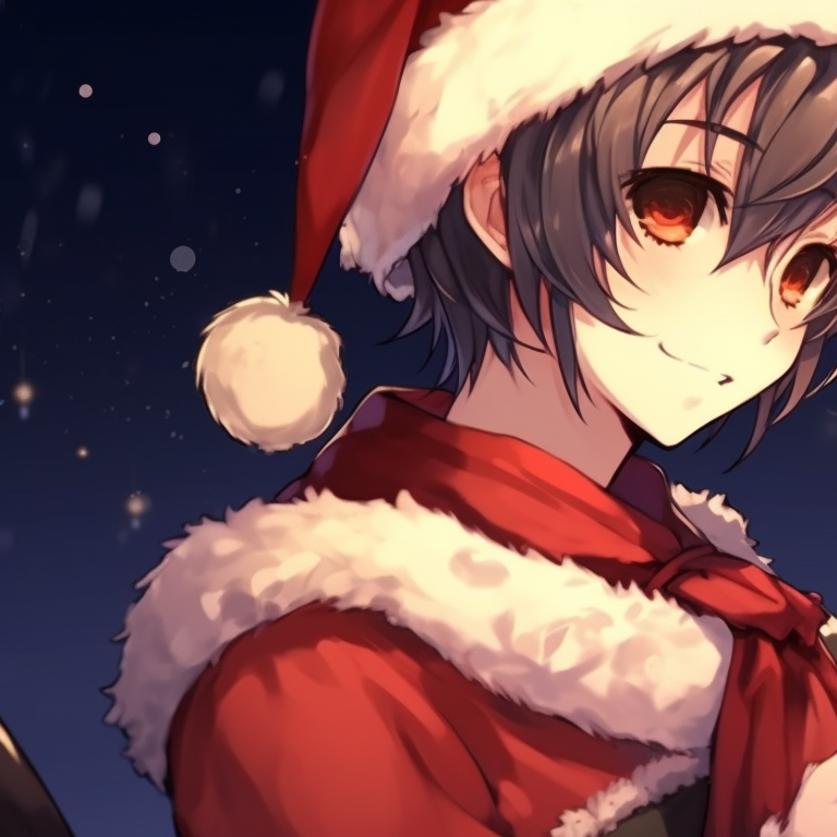 Two characters dressed in Christmas attire, vibrant colors and shimmering details, sharing a festive drink. vibrant matching christmas discord pfp pfp for discord.