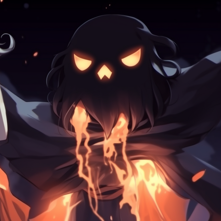 Two characters dressed in ghostly costumes, eerie glow around them. anime halloween matching pfp themes pfp for discord.