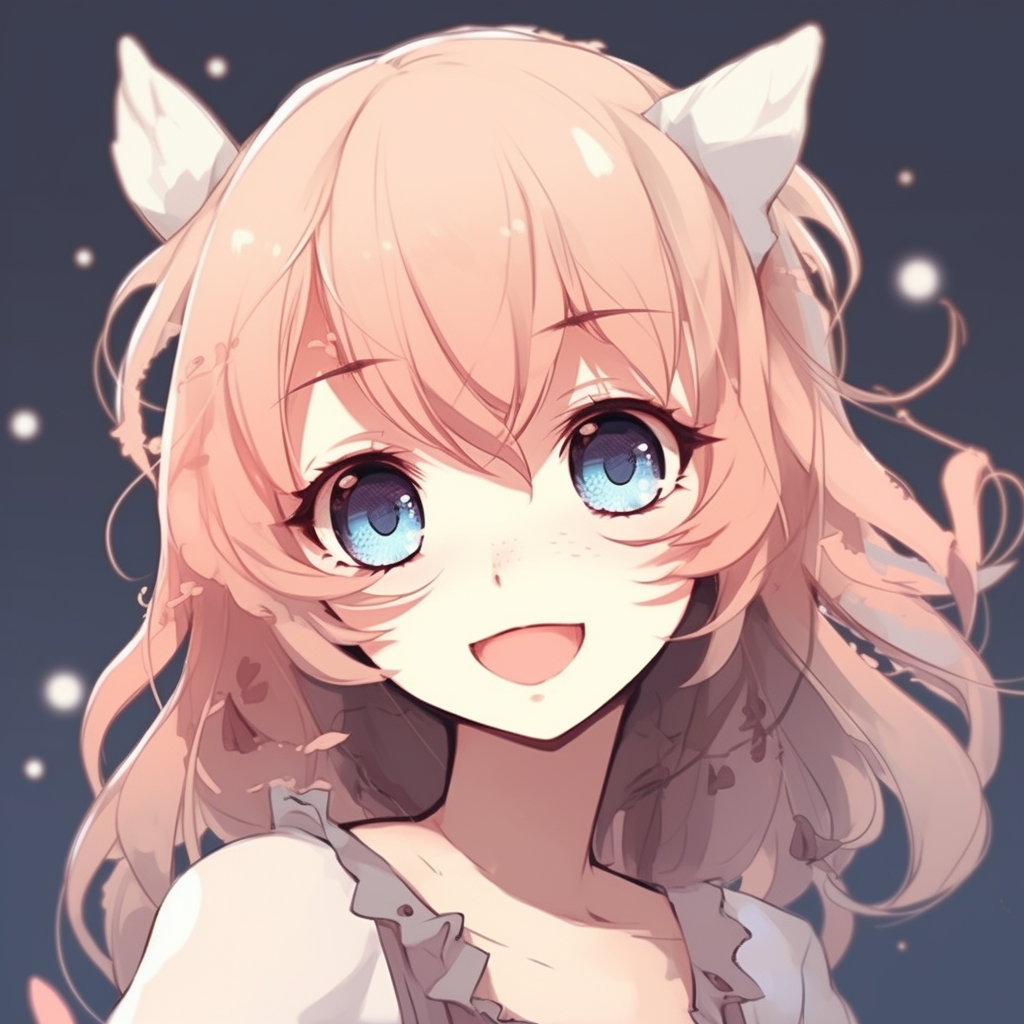 An anime girl showing pure joy, exuding warm colors and a simplistic background. adorable anime pfp illustrations