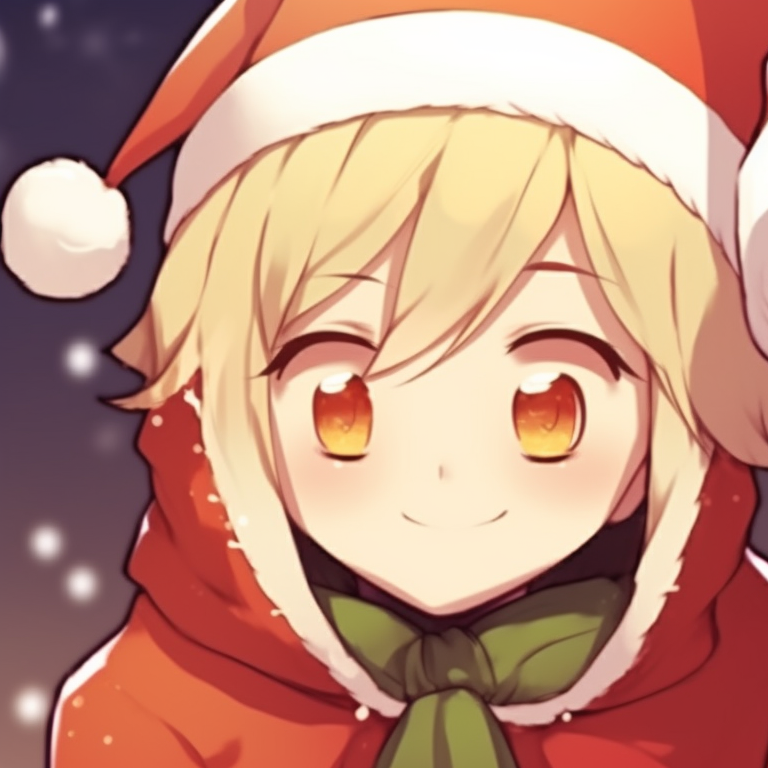Two characters snuggled up in layered Christmas outfits, warm tones and soft, inviting aesthetics. cute matching christmas pfp cartoon pfp for discord.