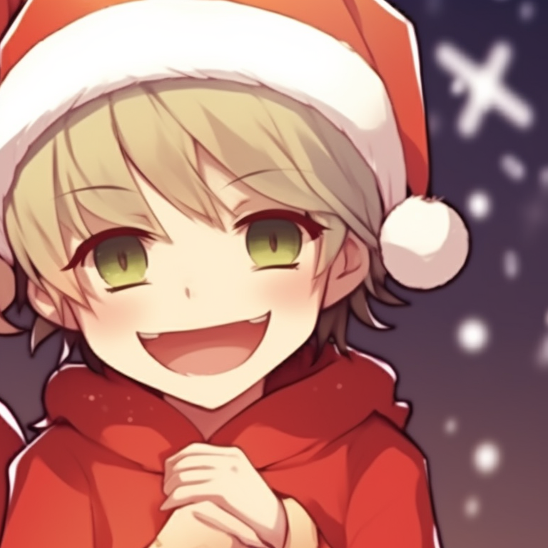 Two characters snuggled up in layered Christmas outfits, warm tones and soft, inviting aesthetics. cute matching christmas pfp cartoon pfp for discord.