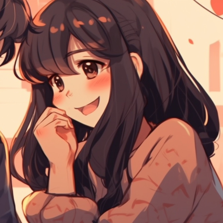 Two characters looking at each other with intertwined hands, muted colors and detail on emotions discord matching pfp for friends pfp for discord.