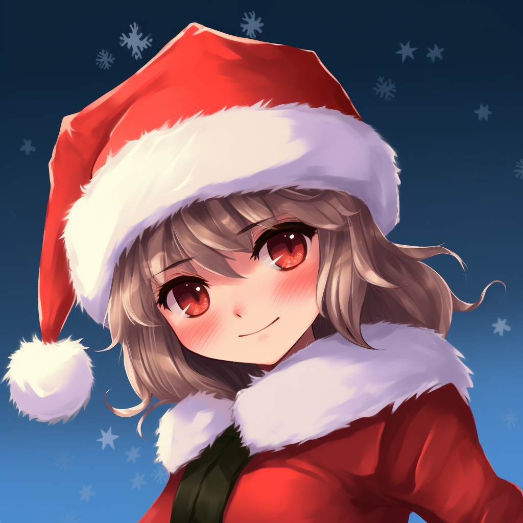 Christmas elf anime character, vibrant green colors and mischievous expression. cute themed anime christmas pfp