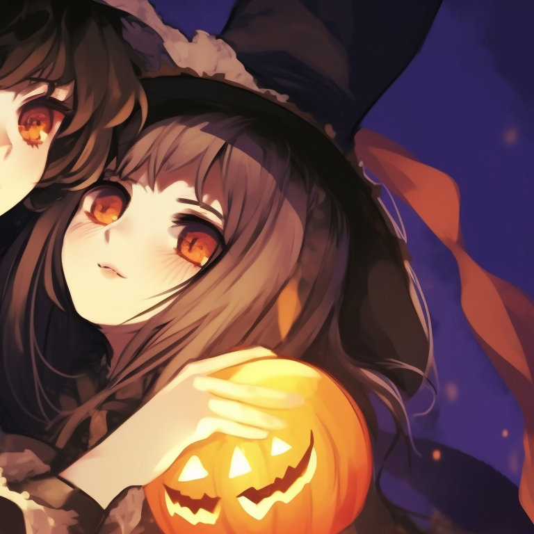 Close-up of two characters, vibrant eye colors and gothic aesthetics. couples matching pfp pinterest halloween pfp for discord.