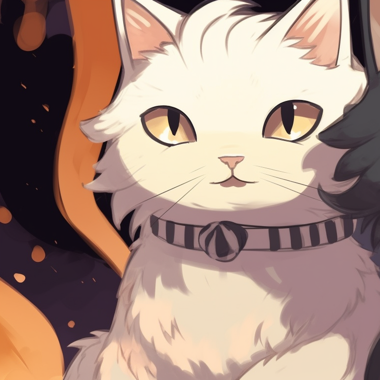 Two cat characters at twilight, one posed as a ghost, the other as a werewolf, enveloped in a warm Halloween glow. matching halloween-themed cats portrait pfp pfp for discord.