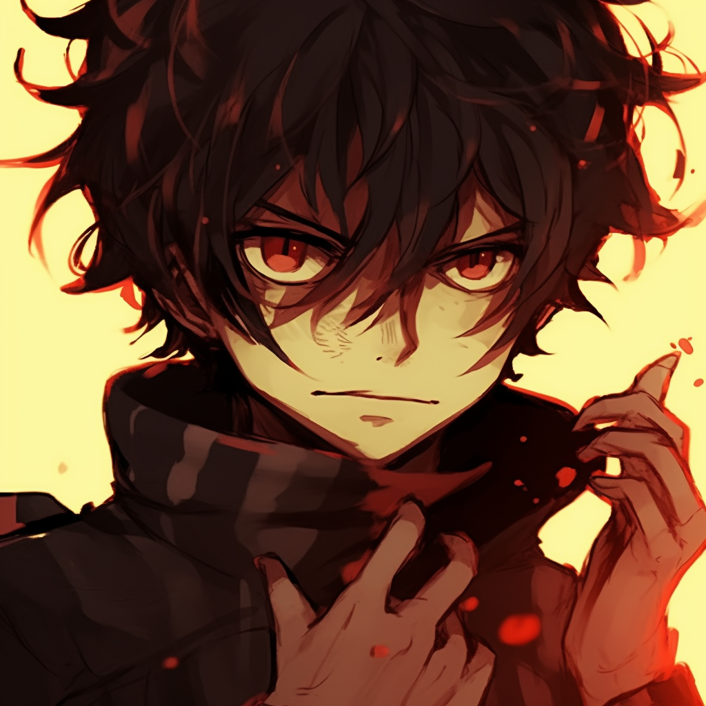 Shonen character with a determined look, rich colors and well-defined lines. heroic anime pfp boy manga