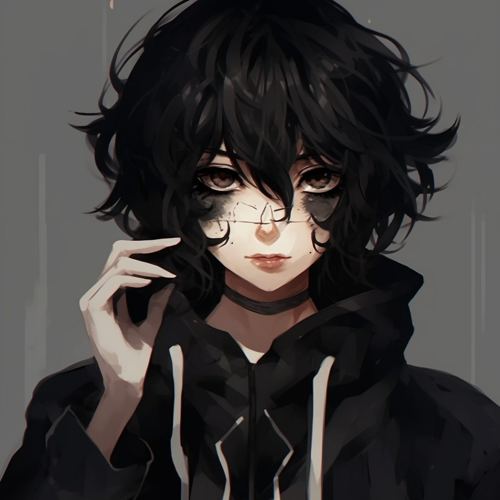 Emo anime boy holding a guitar, casual attire and a brooding expression. aesthetically pleasing emo anime pfp