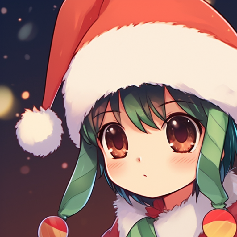 Two characters dressed in Christmas attire, vibrant colors and adorable expressions, standing side-by-side. unique matching cute aesthetic christmas pfp selection pfp for discord.