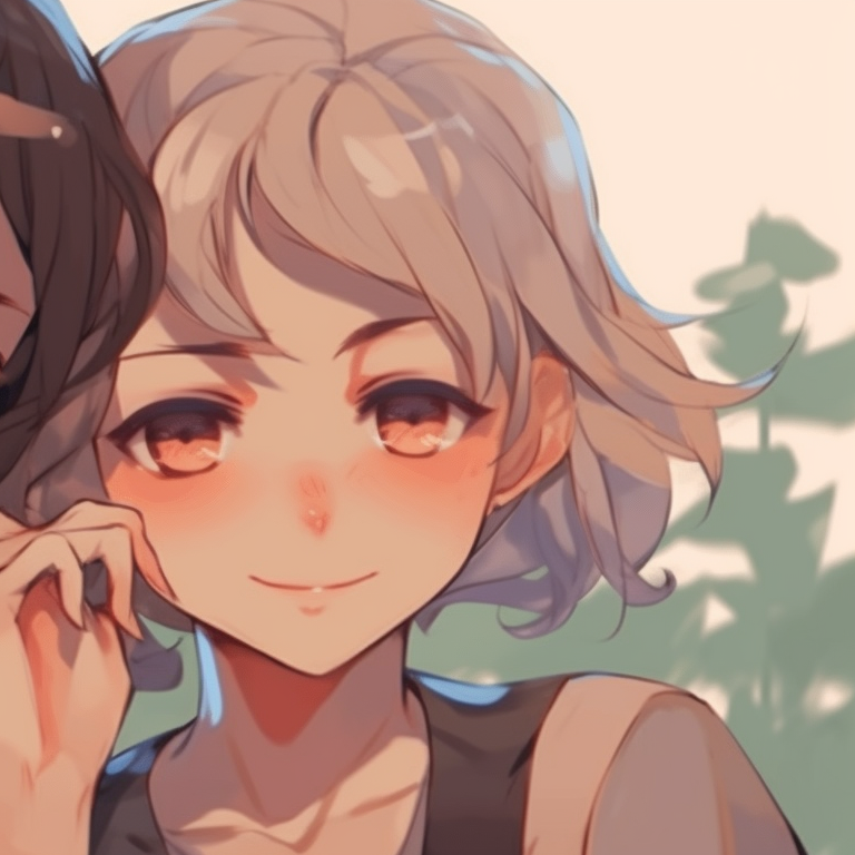 Two characters cheering each other, in uniform, bright chromatic accents. timeless best friends matching pfp pfp for discord.