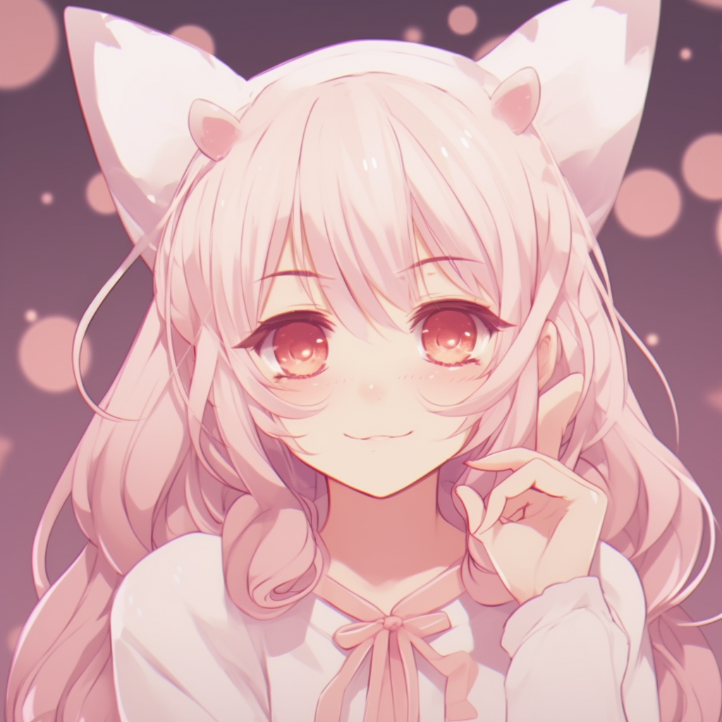 Anime girl with cat ears in a serene expression, pastel tones and delicate linework. super cute anime pfp pfp for discord.