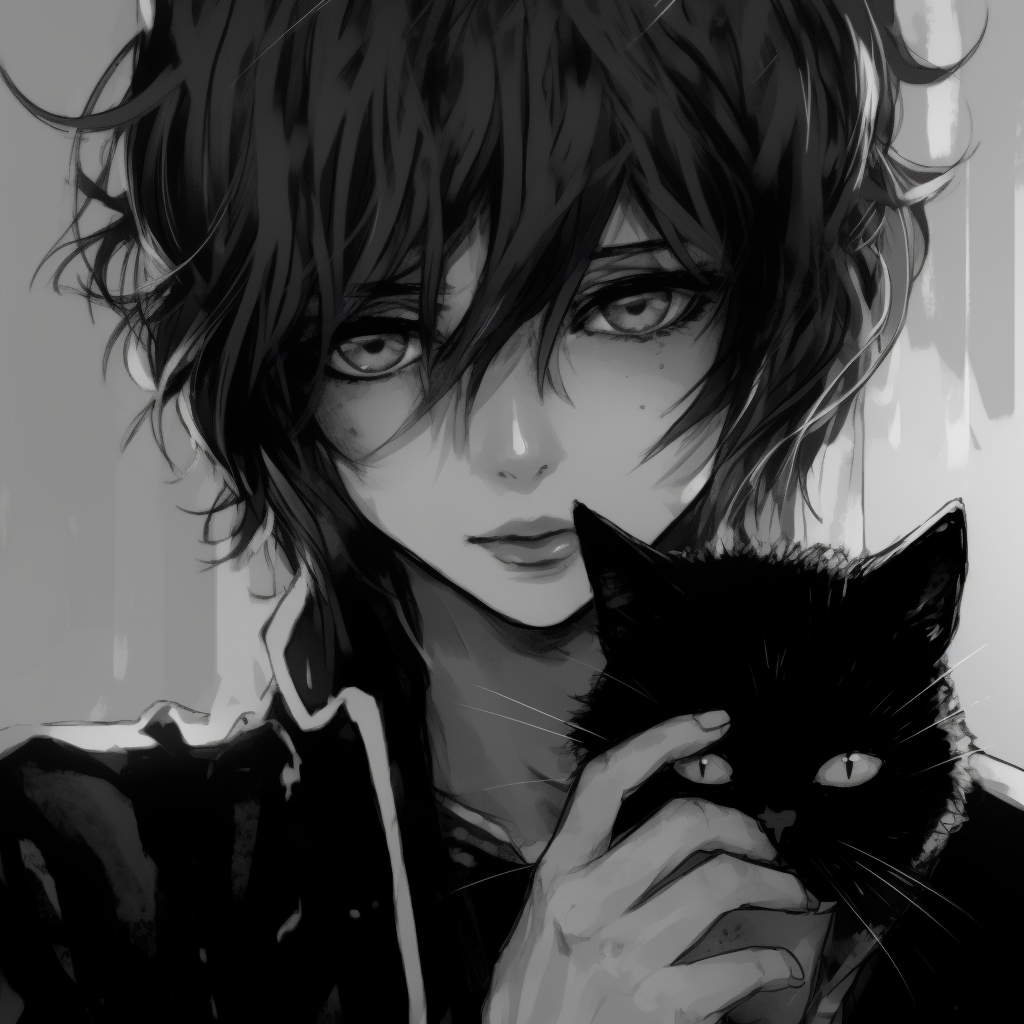 Portrait of an anime girl, monochrome aesthetic with detailed shading. dark aesthetic girl manga anime pfp pfp for discord.