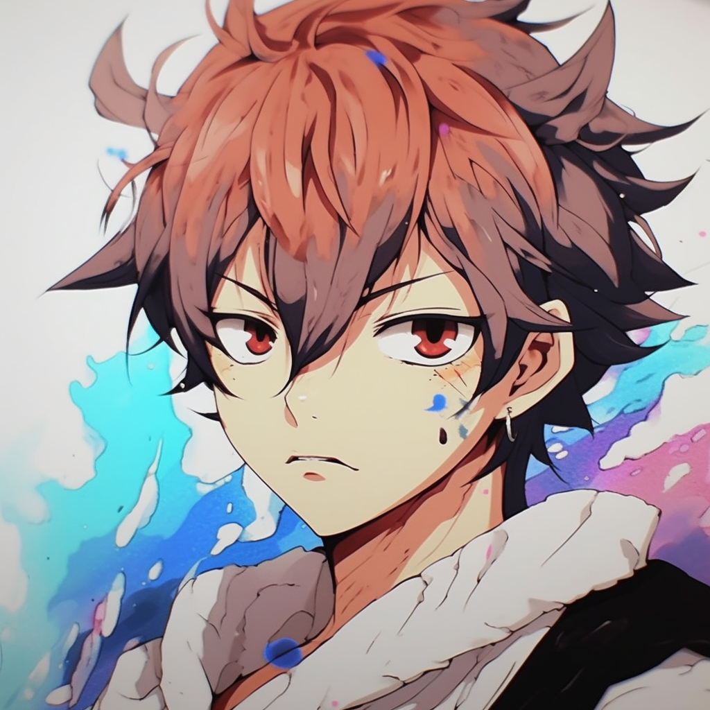 Natsu in his Fire Dragon Slayer form, dynamic pose and intense colors. iconic anime characters pfp