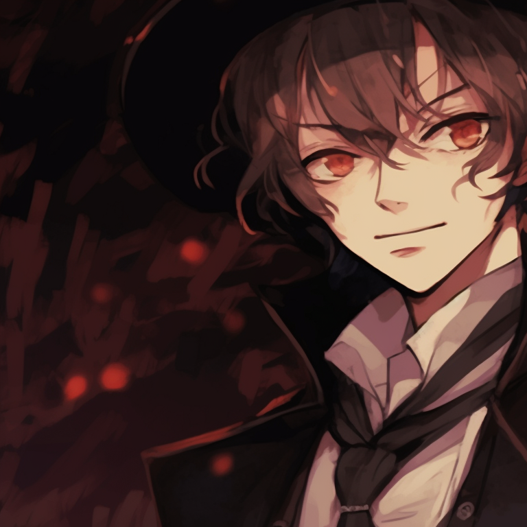 A gathering of Chuuya and Dazai amidst a gothic setting, muted colors, heavy shadows and high details. chuuya nakahara halloween pfp pfp for discord.