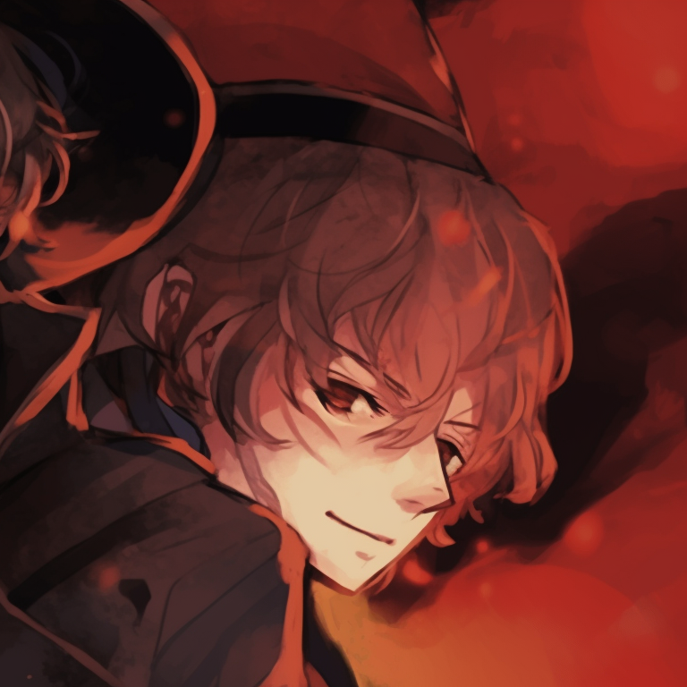 A gathering of Chuuya and Dazai amidst a gothic setting, muted colors, heavy shadows and high details. chuuya nakahara halloween pfp pfp for discord.