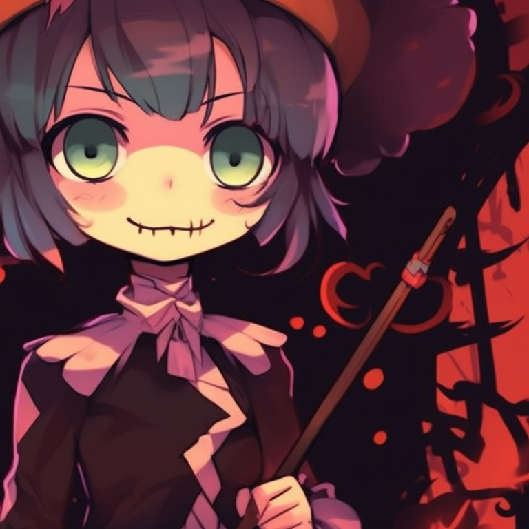 Two characters in matching Halloween costumes, vivid colors and cartoonish style. group themed halloween pfp ideas pfp for discord.