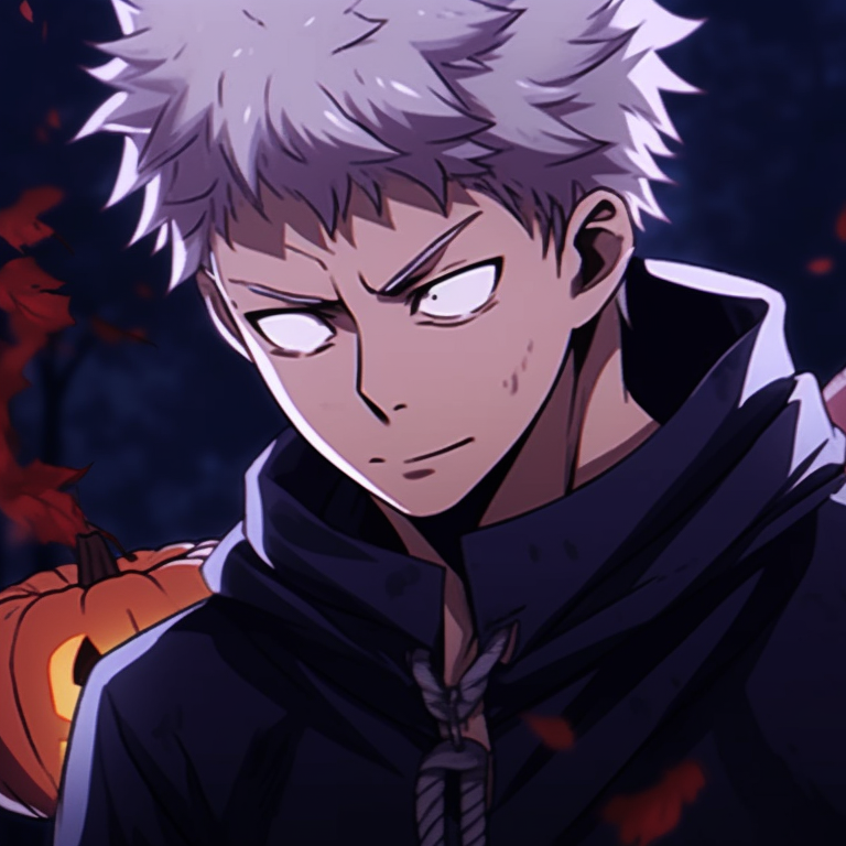 Two characters in dueling stances, cool hues and dynamic composition. jujutsu kaisen halloween pfp themes pfp for discord.