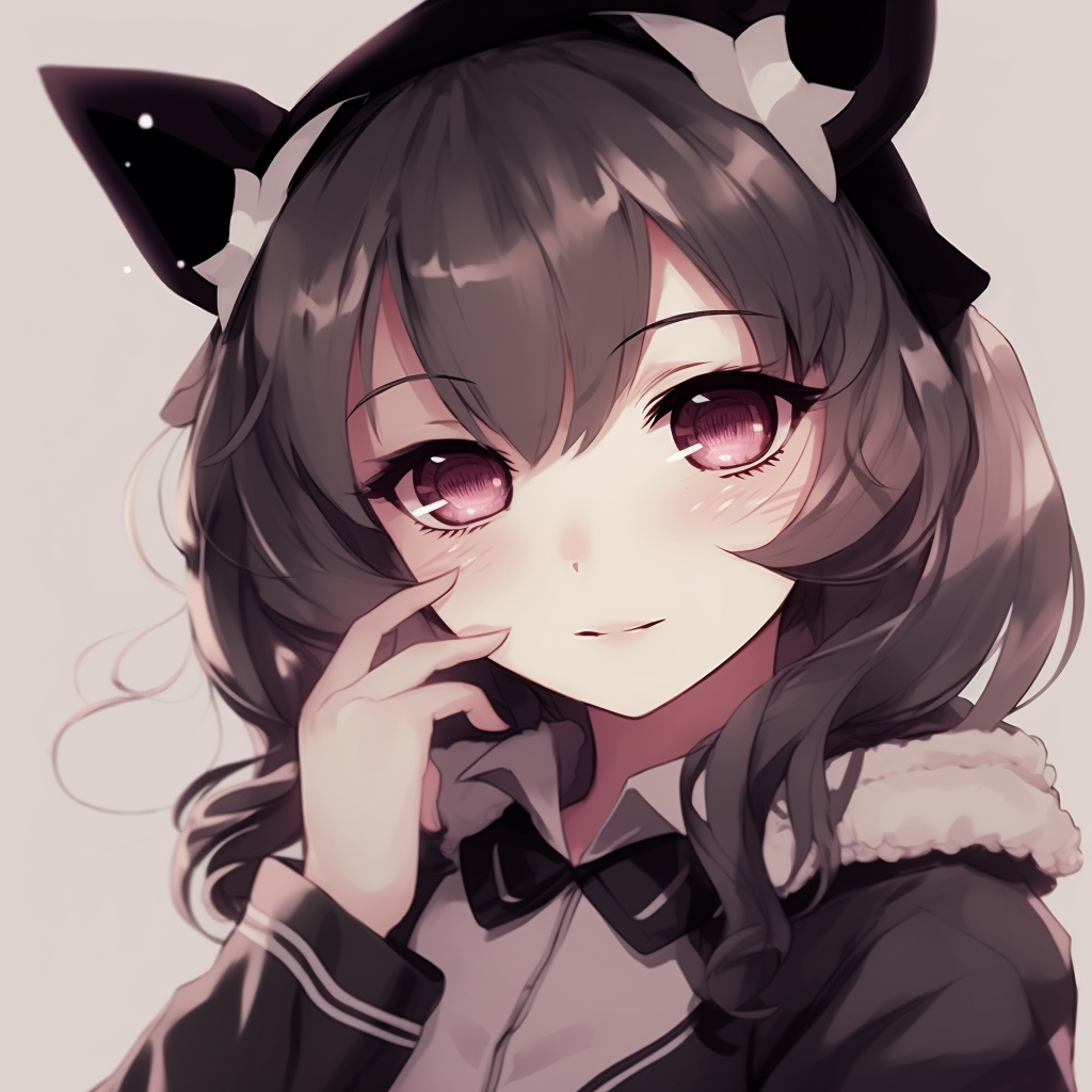 Anime Neko Girl in pastel goth style clothes, soft colors and delicate shading. most shared egirl pfp anime pfp for discord.