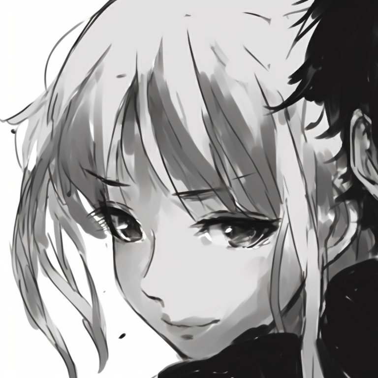 Close-up of two faces, with minimalistic yet detailed sketching style, hinting a deep bond. black and white matching pfp boy and girl pfp for discord.