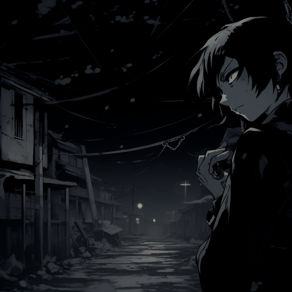 Moody and shadowy anime profile, with emphasis on high contrast and dynamic shading. dark aesthetic anime pfpHD, free download