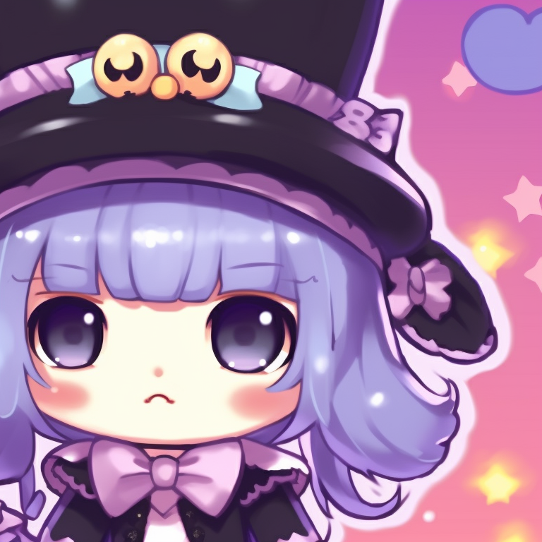 Melody and Kuromi against the backdrop of a full moon, pastel color palette with Halloween motifs. halloween themed melody and kuromi matching pfps pfp for discord.